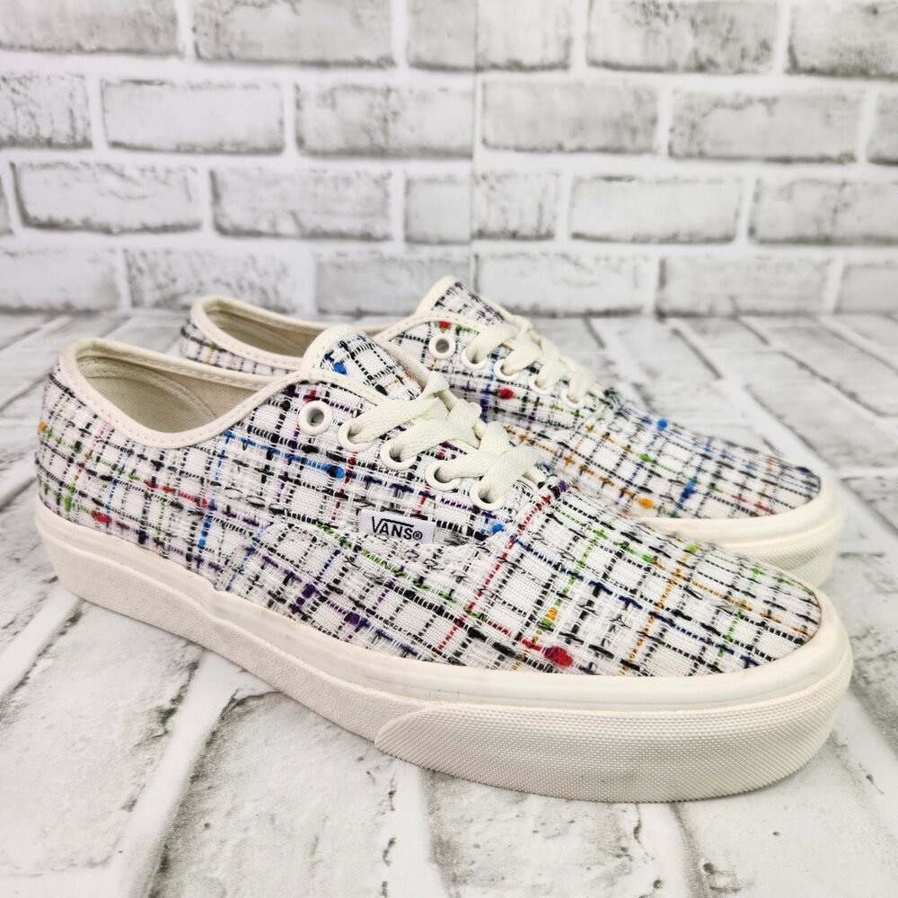 Vans Authentic Woven Plaid Women Size 9 White Multicolor Sneakers Casual Comfort